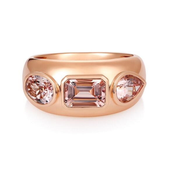 Tri-Stone Morganite 14K (or 18k upon request) Rose Gold Statement Ring - Picture 1 of 6